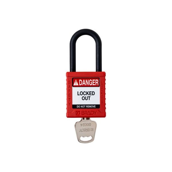 Brady Brady Safety Lockout Padlock, Keyed Different, 1-1/2in, Plastic/Nylon, Red SDPL-RED-38PL-KD - main